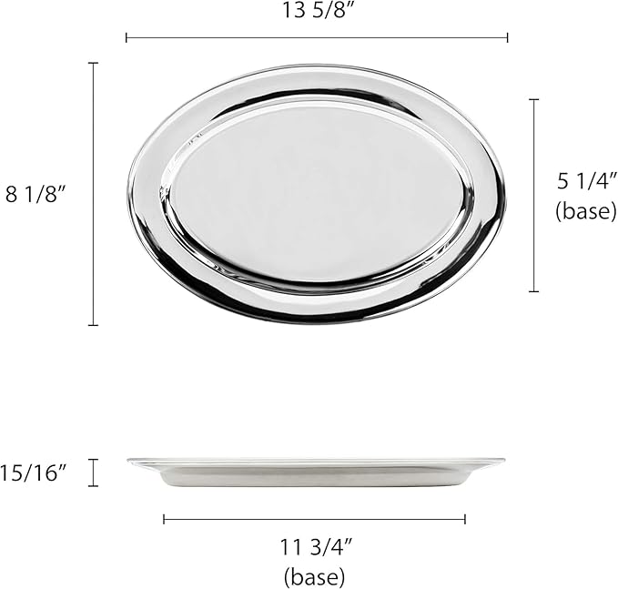 Set of 2 Stainless Steel 14” Oval Platter- Serving Platters for Appetizer Snack Fruit Cup Cake Server Tray Display Serving Dishes for Entertaining