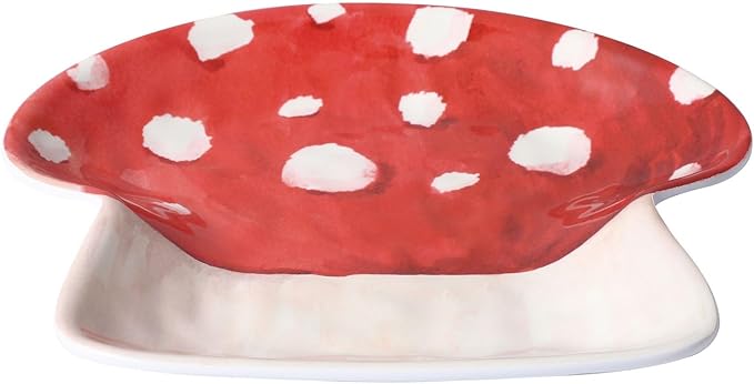 UP UPware Mushroom Shaped Melamine Dessert Plates, Small Serving Plates, for Appetizer, Snacks, and Side Dishes, Beige and Green, 6 Inch, Set of 4