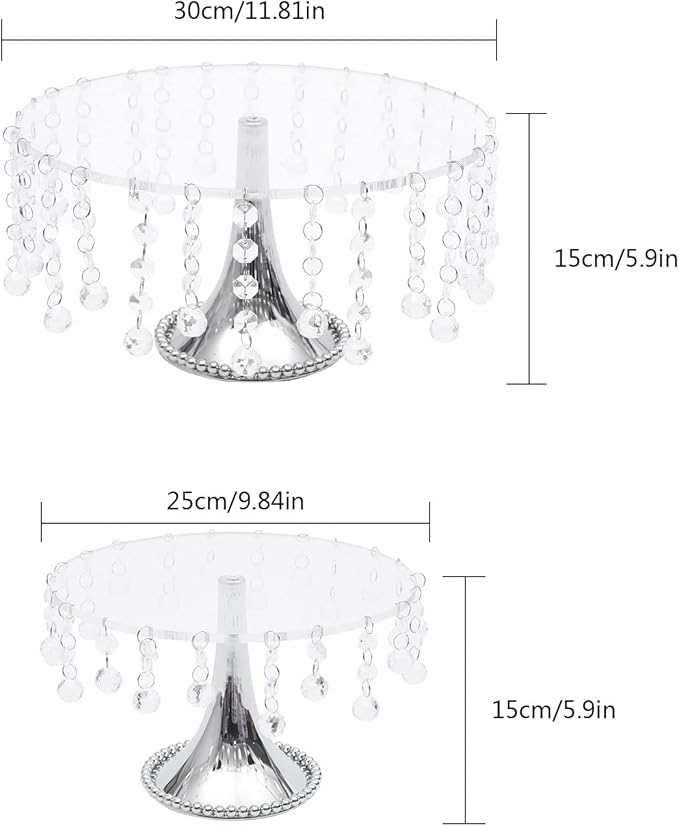 4 Pcs Acrylic Cake Stands 12 Inch with Crystal Bling Pendants, Dessert Cupcake Display Metal Stand for Christmas New Year Wedding, Event, Birthday Party