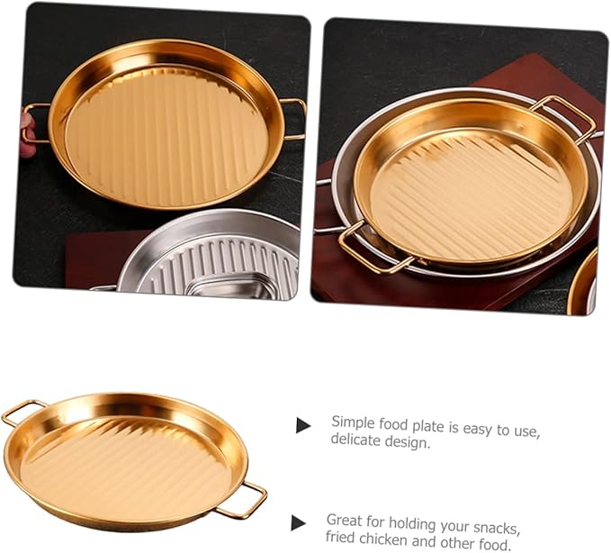 PRETYZOOM Stainless Steel Snack Tray with Handles Striped Food Serving Tray for Fried Chicken and Fries Metal Serving Plate for Parties and Gatherings