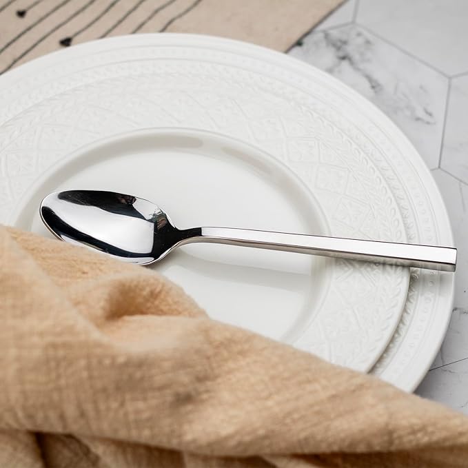 Alata Cube 8-Piece Forged Stainless Steel Teaspoons, Mirror Finish, Dishwasher Safe