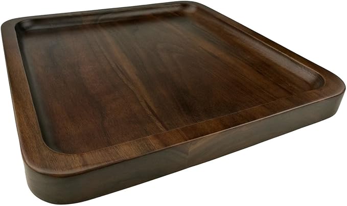 Winterworm Rustic Walnut Wooden Tray Solid Wood Serving Tray Square Rectangle Platter Tea Tray Coffee Table Tray (Square Large (9 x 9 inch))