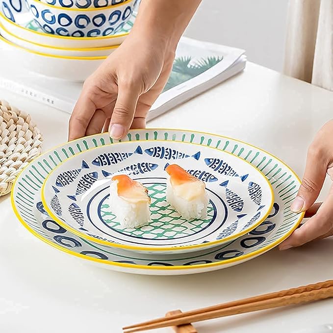 Dinnerware Sets Dish Set,19 Pcss,Creativity Japanese-Style Porcelain Tableware Set with Plates and Bowls,Ceramic Dinner Set for Home Kitchen