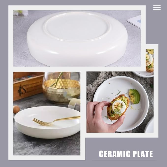 Ceramic Steak Plate and Salad Appetizer Plate White Glossy 21cm Household Western Dinnerware for Pasta Breakfast and Restaurant Use
