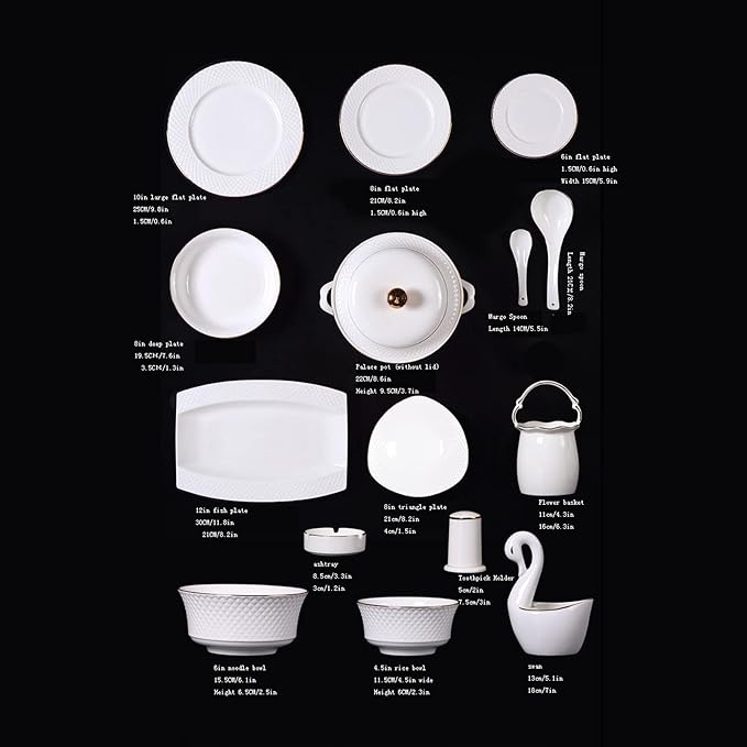 Generic Dinnerware Sets Dish Set,Ceramic Tableware Set,White Porcelain 60-Piece Set,Personalized Kitchen Plate and Bowl Set