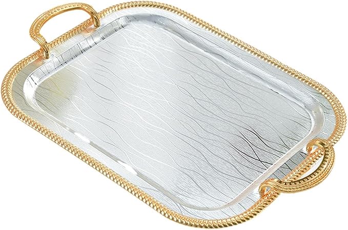 Serving Tray Tea Cup Holder Iron Art Cosmetic Perfume Makeup Display Vanity Tray Decorative Tray for Dressing Room Bathroom, M