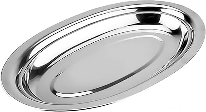 Chandler Stainless Steel Serving Tray - Oval Silver Food Tray - 3 mm Thick, Unbreakable - Anti Rust Serving Platter - Dishwasher Safe Kitchen - Silver, 12 Inches
