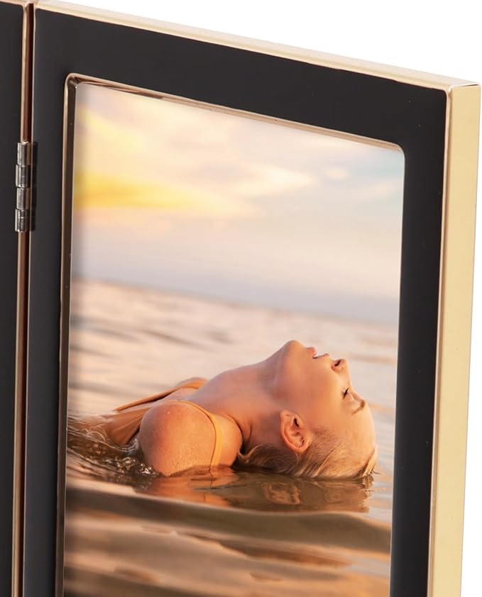 Giftgarden 5x7 Double Picture Frame Black with Tempered Glass Display 5 by 7 Photo, Metal Hinged Folding Frame for Tabletop or Wall