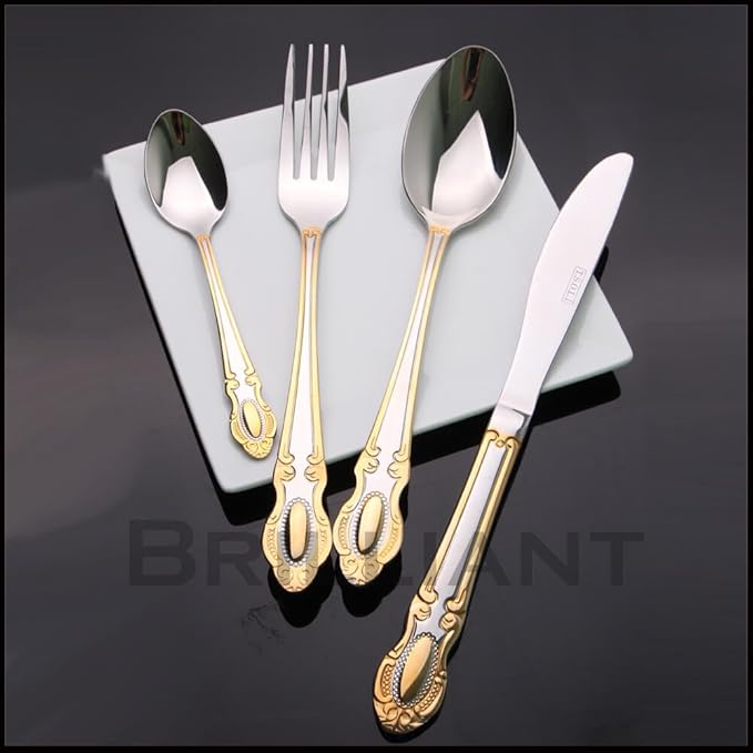 Venezia Collection 'Roma' 75-Piece Fine Flatware Set, Silverware Cutlery Dining Service for 12, Premium 18/10 Surgical Stainless Steel, 24K Gold-Plated Hostess Serving Set