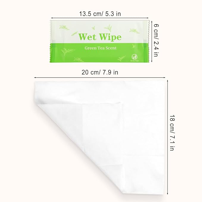 Hand Wipes Travel Size, 100 Pcs Individually Wrapped Wet Wipe Napkins for Wedding, Barbecue, Restaurant, Green Tea Scent