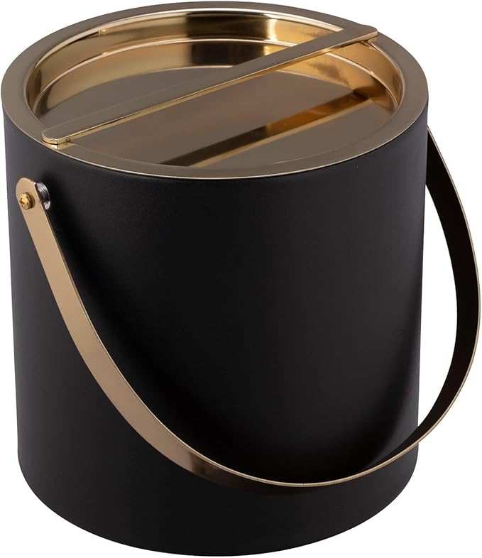 Kraftware Polished Gold Arch Handle & Bridge Cover: Black Milan 3qt Ice Bucket