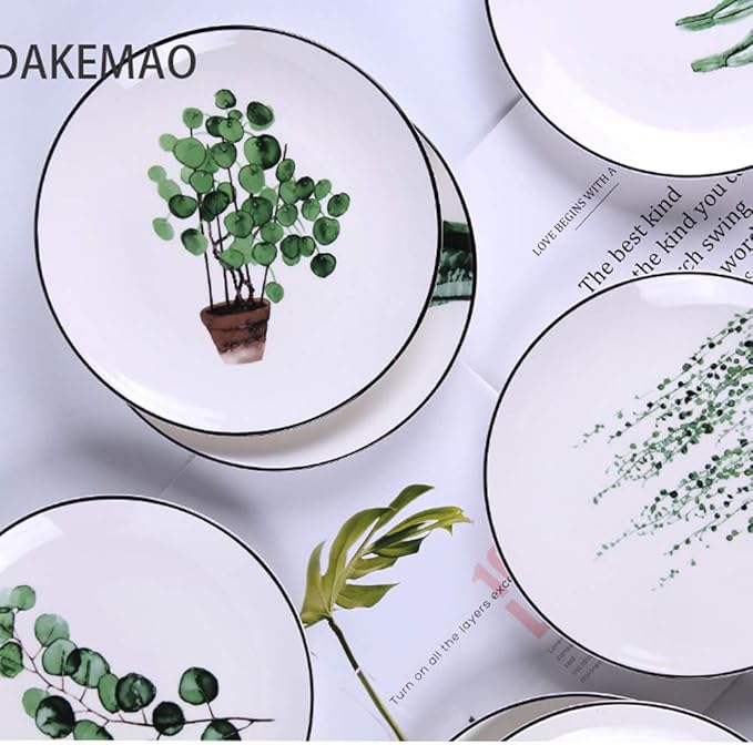 SHINING 8” Green Vegetable Ceramic Plate Creative Fruit Plate Household Steak Plate Plate Set of Ceramic Tableware (Plate E)