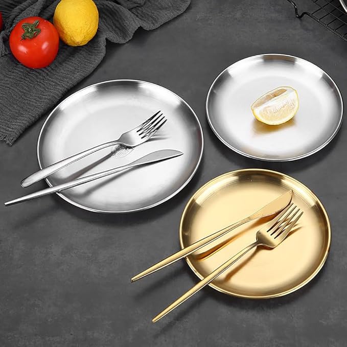 6 Pcs 5.5 Inch Round Trinket Tray Metal Serving Trays Towel Storage Dish Plate Tea Fruit Trays Cosmetics Jewelry Plate Small Decorative Storage Tray Silver