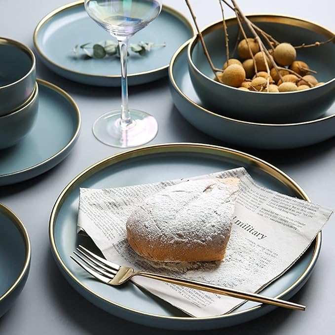 Dinnerware Set for Home or Special Restaurant, 24, 32, 41 PCS Ceramic Dinnerware Set Nordic Dark Green Bone China Tableware Creative European Ceramic Tableware with Bowl Plate