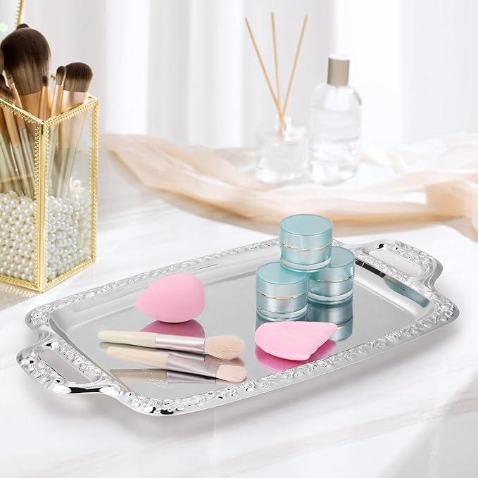 DOITOOL Vintage Metal Bread Serving Tray with Handles Lightweight Snack and Tableware Platter for Kitchen Dining Home Decor