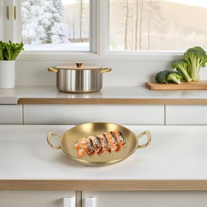 STOBAZA Elegant Stainless Steel Seafood Pot Plate Double Ear Serving Tray Perfect for Barbecue
