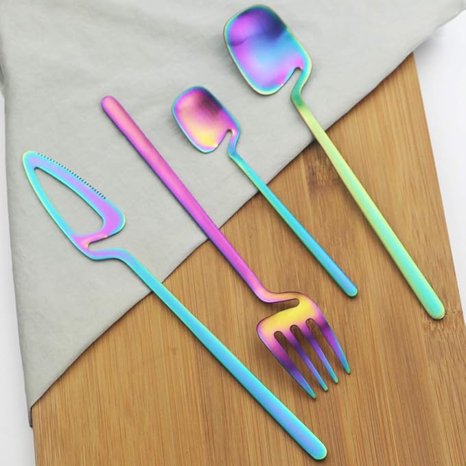 Luxury Matte Black Flatware, Silverware Sets, 4-piece Elegant Cute 18/10 Stainless Steel Silverware Set for Eating Home Kitchen Hotel Restaurant, Service Sets for 1 People, Dishwasher Safe