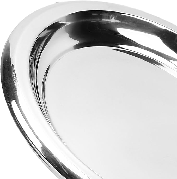 Aramox Round Serving Tray, Stainless Steel Polished Platter, Elegant Silver Food Serving Tray for Entertaining and Coffee Table Decor (S)