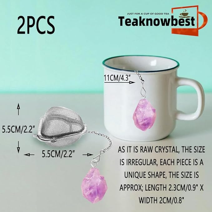 2PCS Loose tea infuser,Stainless Steel Tea Strainers for Loose Tea,tea leaves infuser,Fine mesh tea ball + crystal pendant,Suitable for brewing all loose leaf teas (2, Amethyst)