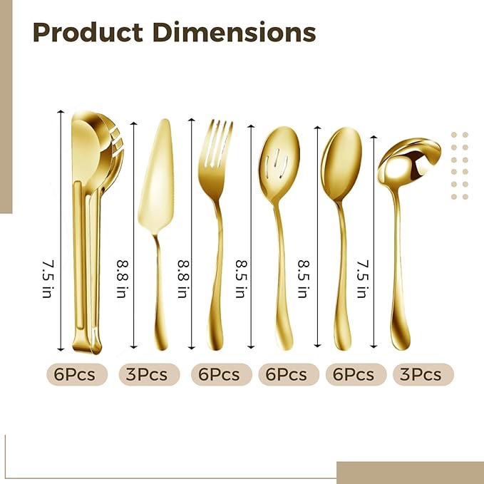 Gold Serving Set, 30 Pieces Stainless Steel Utensils, Buffet Use