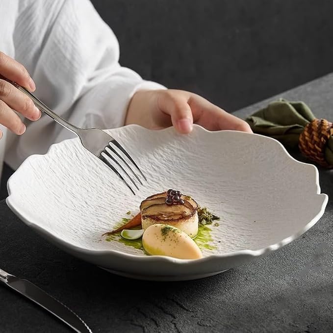 Kitchen Plates 9-inch Black And White Ceramic Household Japanese Soup Bowl Dinner Plate, Appetizer Dessert Serving Tableware Suitable For Kitchen Hotel Restaurant Restaurant Plates(B,11 in)