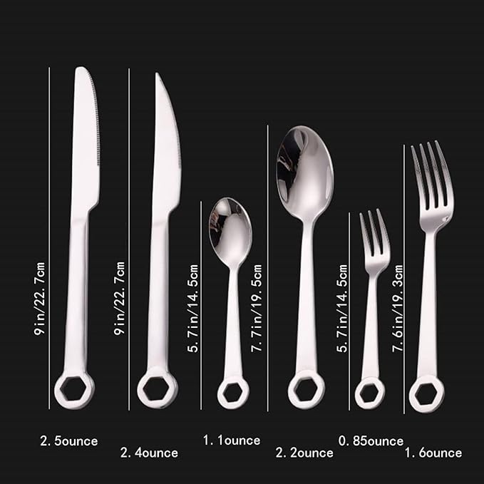 Cutlery Set Stainless Steel Wrench Handle Flatware Set for 4, Food-Grade Serving Cutlery Set Tableware Eating Utensils Knives Forks Spoons Set Gift