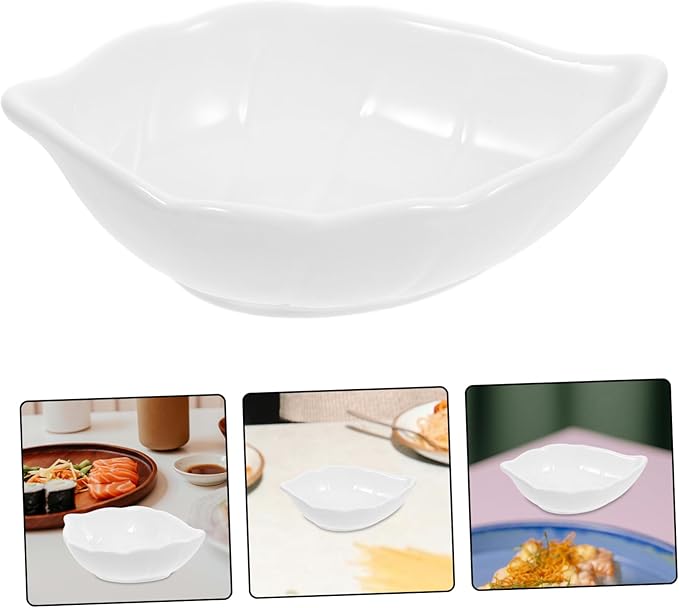 Unomor 4pcs Ceramic Sauce Dishes Bowls Leaf Motif Sauce Plates Versatile Serving Bowls for Condiments Sushi Dipping Appetizers