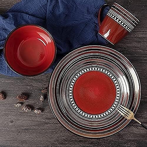 Dinnerware Sets Dish Set,4-Pieces,Retro Porcelain Tableware Set with Plates,Bowls and s,Red Ceramic Dinner Set for Home Kitchen & Dining