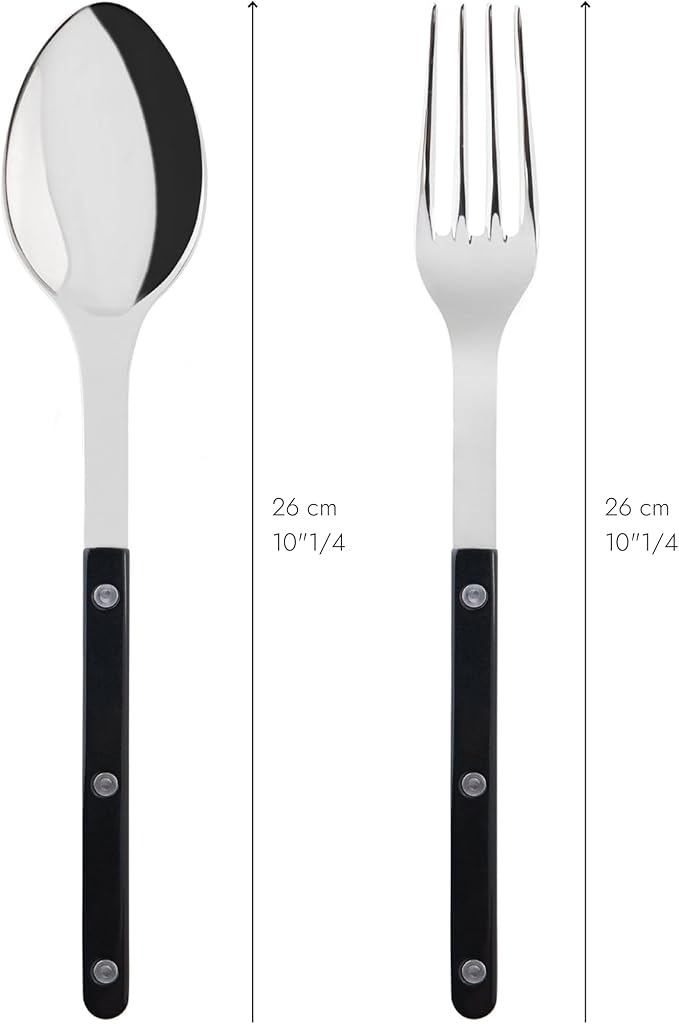 SABRE PARIS - 2-Piece Serving Set - Bistrot Collection - Large Fork & Large Spoon - Stainless Steel & Nylon - Dishwasher Safe - Black - Brilliant Finish