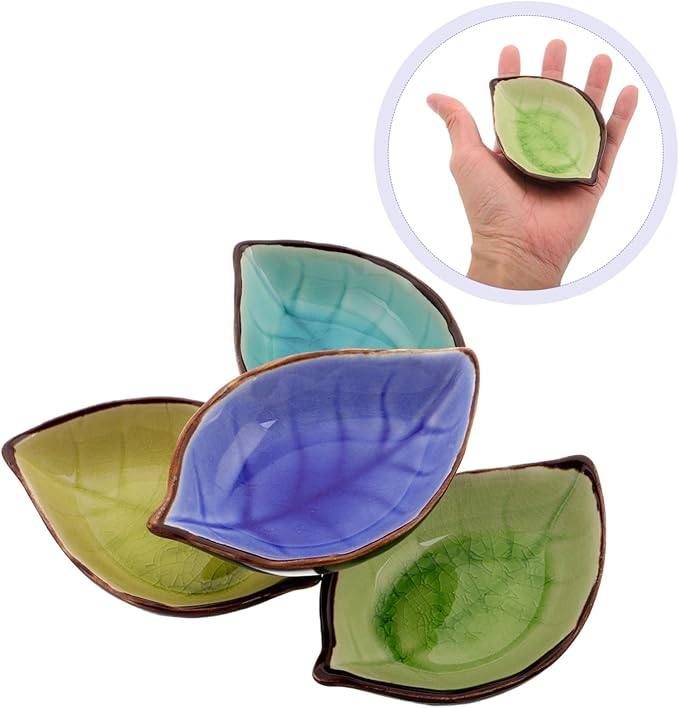 Cabilock 4pcs Cute Ceramic Plate Leaf Shape Small Sauce Dish Appetizer Plates Japenese Style Small Dessert Tiny Serve Bowl Kitchen Condiments