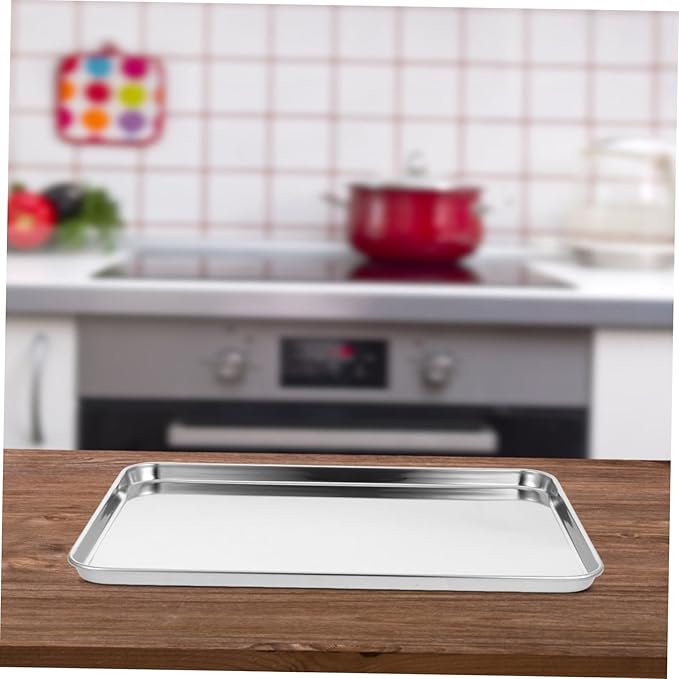 Stainless Steel Rectangular Rice Noodle Plate Non-stick Kitchen Tray for Bbq Picnics and Family Gatherings and Easy to Clean Serving Dish