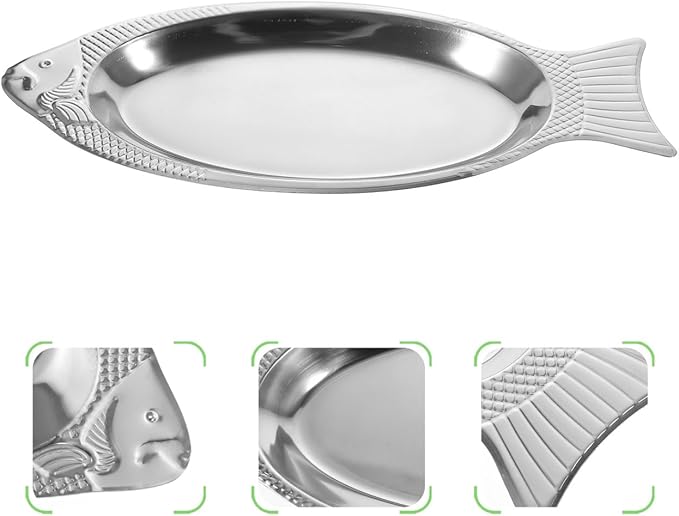 Cabilock Fish Shaped Steamed Fish Plate with Magnetic Base Stainless Steel Serving Tray 15.74 Inch Mirror Finish for Kitchen Dining and Entertaining