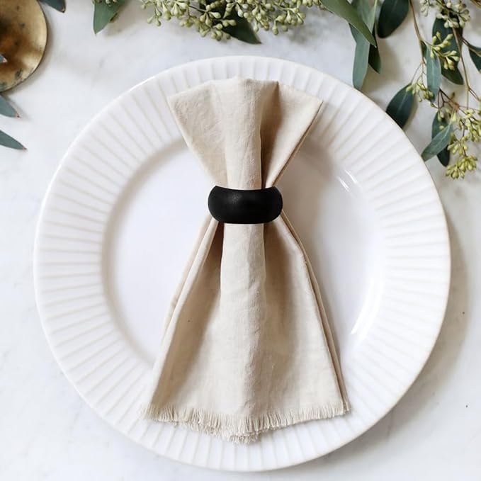 Wooden Black Napkin Rings Dining Table Napkin Holder, Classic Everyday Use Thanksgiving, Christmas Napkin Rings Buckles,Festive Party Gift Farmhouse for Table (Black Set of 12)