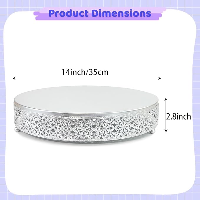 Cake Stand, Metal Round Cupcake Dessert Stand Cake Display Holder Cookies Fruit Serving Tray Decor for Wedding Party Birthday Baby Showers Anniversary (14in, Matte Silver)