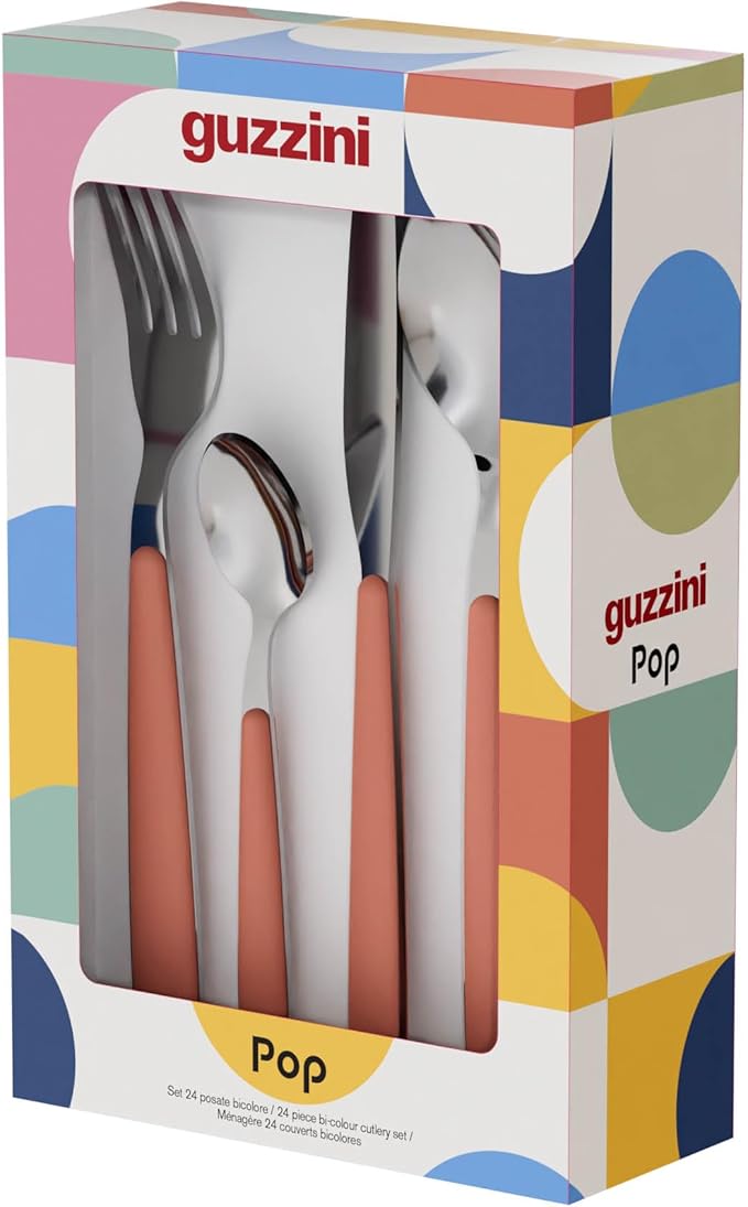Guzzini - 24 Piece Stainless Steel Cutlery Set, White, "POP" (Blush Pink)
