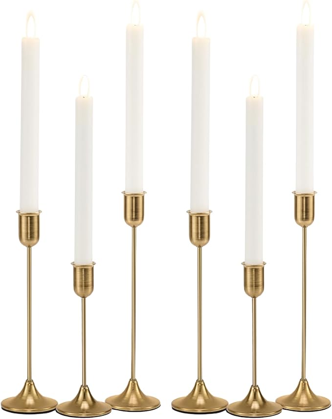 Candlestick Holders, Taper Candle Holders Set of 6, Vintage Gold Candle Sticks Holder Decor for Table Centerpiece, Fireplace Mantel, Weddings, Housewarming & Christmas Décor