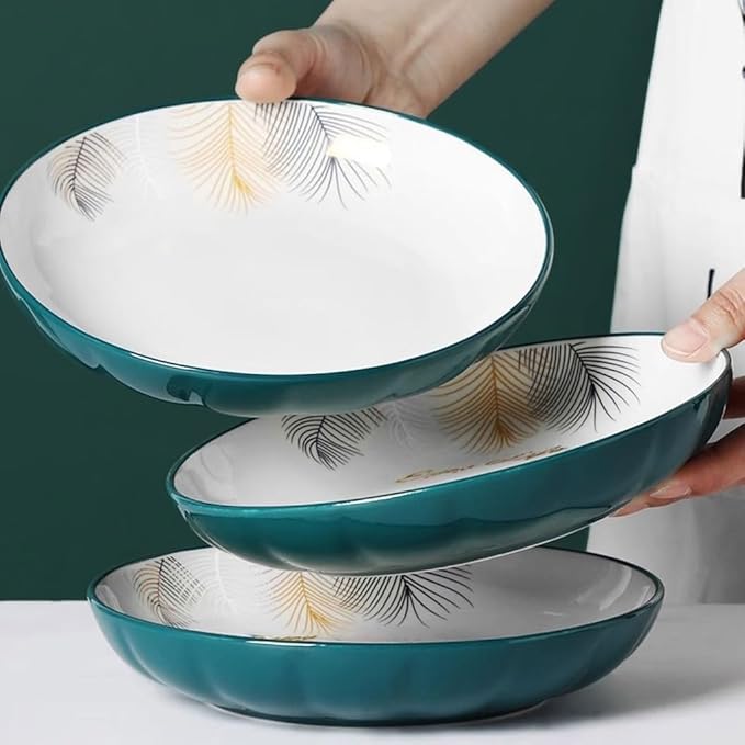 SONGCHAO Party Supplies 6pcs Ceramic Plate Household Dish Plate Chinese Simple Deep Soup Plate Breakfast Plate Microwaveable Party Plates (Color : 7inch)