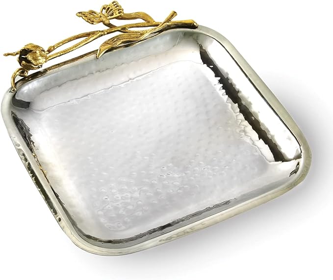 8.5 in. Butterfly Square Tray Silver & Gold