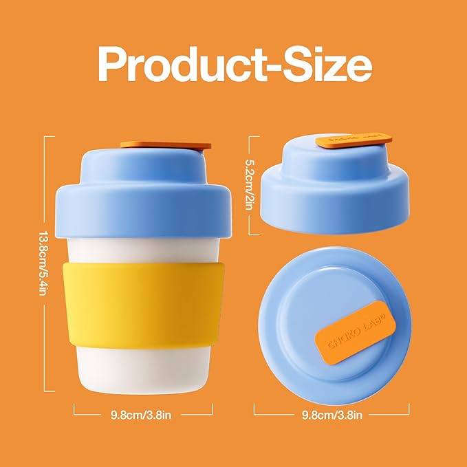 CHAKO LAB Insulated Travel Coffee Mug, Double vacuum wall,Easy to Grip,BPA free,Blue lid,14 OZ