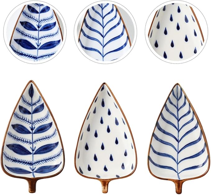 Alipis Creative Japanese Hand-painted Ceramic Dessert Plates Set 3pcs – Small Appetizer Dishes with Leaf and Watergrass Designs for Snacks, Sauces, and Fruit Serving Random Color
