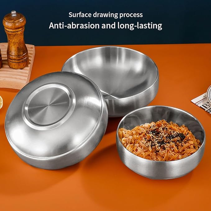 SANQIAHOME 47oz/8.3" Quality Stainless Steel Salad Bowl 2pcs/set – Double-walled Anti-scald, Dishwasher Safe, Large Serving Bowl for Family & Parties Silver, large-capacity soup bowl