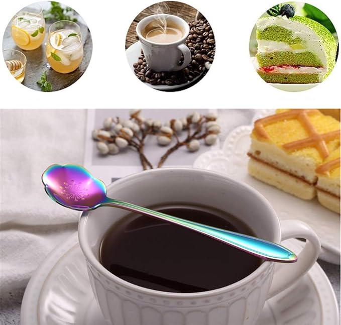Stainless Steel Tableware Creative Flower Coffee, Sugar, Stir, Mixing, Stir Bar, Tea, Ice Tea Spoon Set of 4 (Gold - 4)