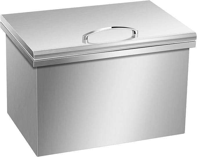 Drop in Ice Chest with Cover Stainless Steel Ice Cooler Included Drain-Pipe and Drain Plug Drop in Ice Bin Outdoor Kitchen for Cold Wine Beverage