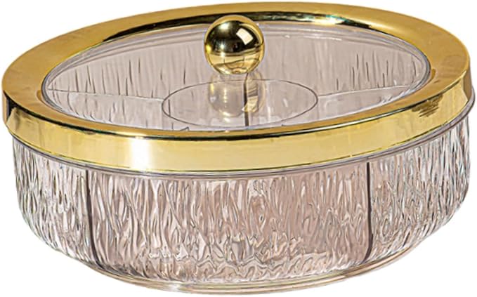6-Compartment Divided Serving Tray, Appetizer Tray, Rotating Plate, Transparent Lid, Suitable Material for Family Gatherings, Golden Ball