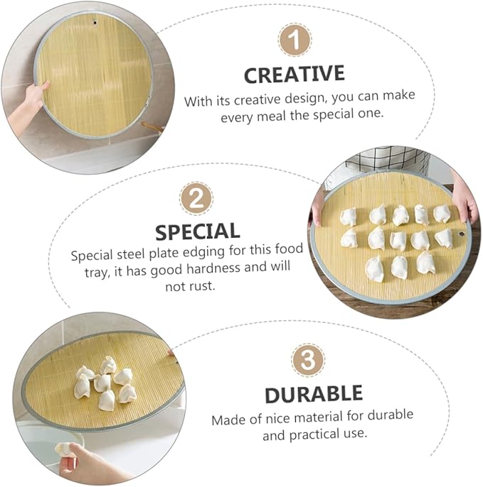 1pc Bamboo Dumpling Tray Food Storage Pad Steamed Bun Display Plate with Edging Household Dumpling Serving Tray for Home Restaurant Use