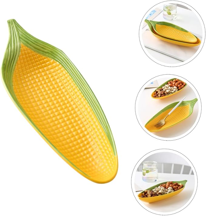 Ceramic Corn Plate Large Snack Serving Dish for Afternoon Tea Hand-Painted Corn Design Decorative Fruit Tray for Appetizers