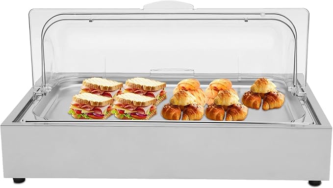 1.59 Gal Ice Food Serving Display Tray,Buffet Cold Serving Cooler Platter with Clear Cover,Cooling Food Dishes Display Plate for Outdoor Buffets,Parties,Silver