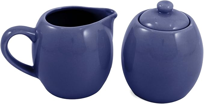 Blue Ceramic Creamer and Sugar Service Set with Lid
