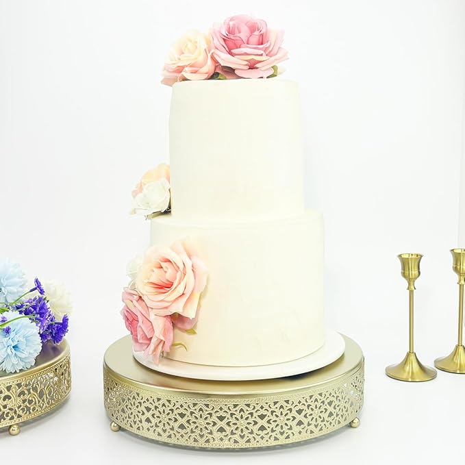 Cake Stand, Metal Round Cupcake Dessert Stand Cake Display Holder Cookies Fruit Serving Tray Decor for Wedding Party Birthday Baby Showers Anniversary (12in, Gold)