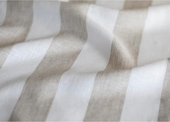 Solino Home Linen Placemats Set of 4 - Cabana Stripe Natural and White Placemats 14 x 19 Inch - 100% Pure Linen Place Mats for Christmas, Holiday, New Year